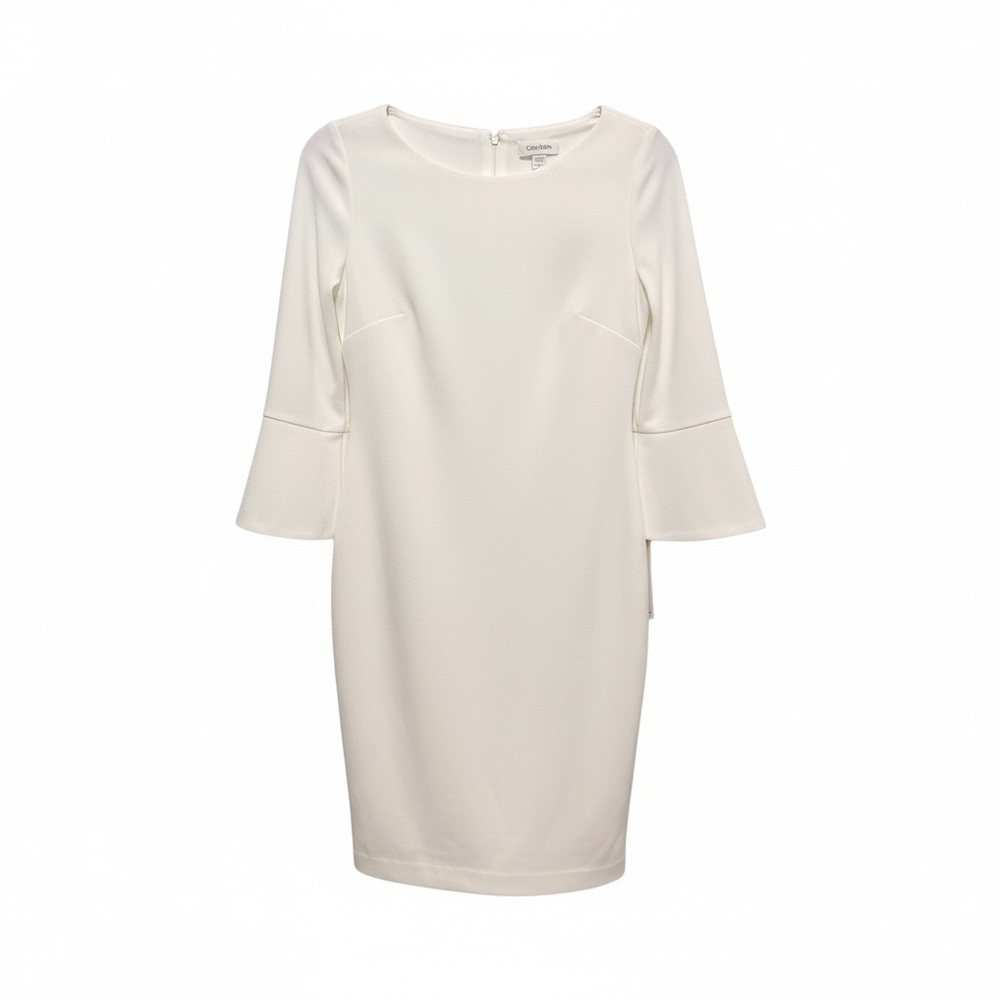 NWT Calvin Klein Cream Bell Sleeve Sheath Dress Size 10 Quiet Luxury Bridal LWD